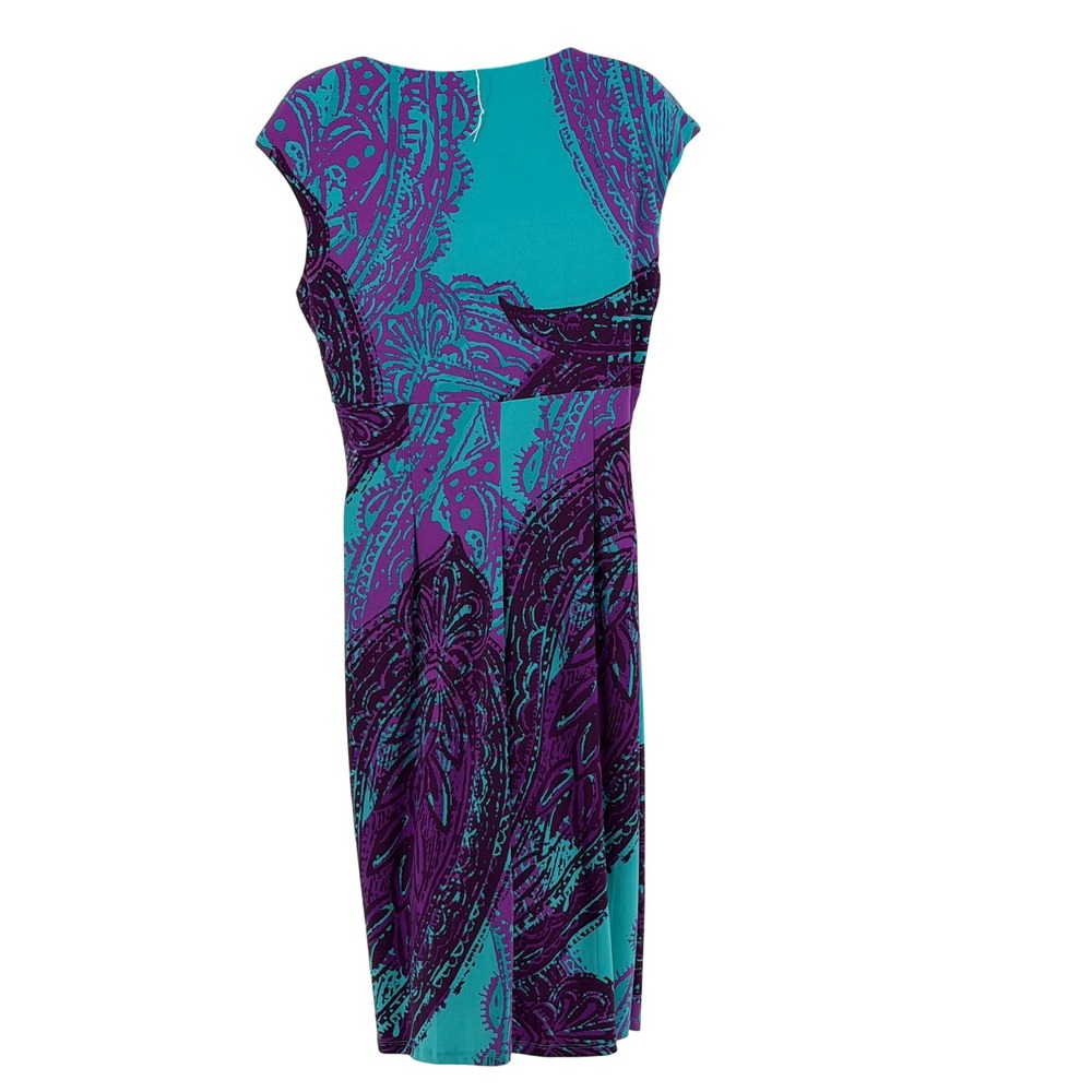 NEW Lauren Ralph Lauren Dress Womens 10 Paisley Sheath Ruched V-Neck NWOT - Picture 2 of 15